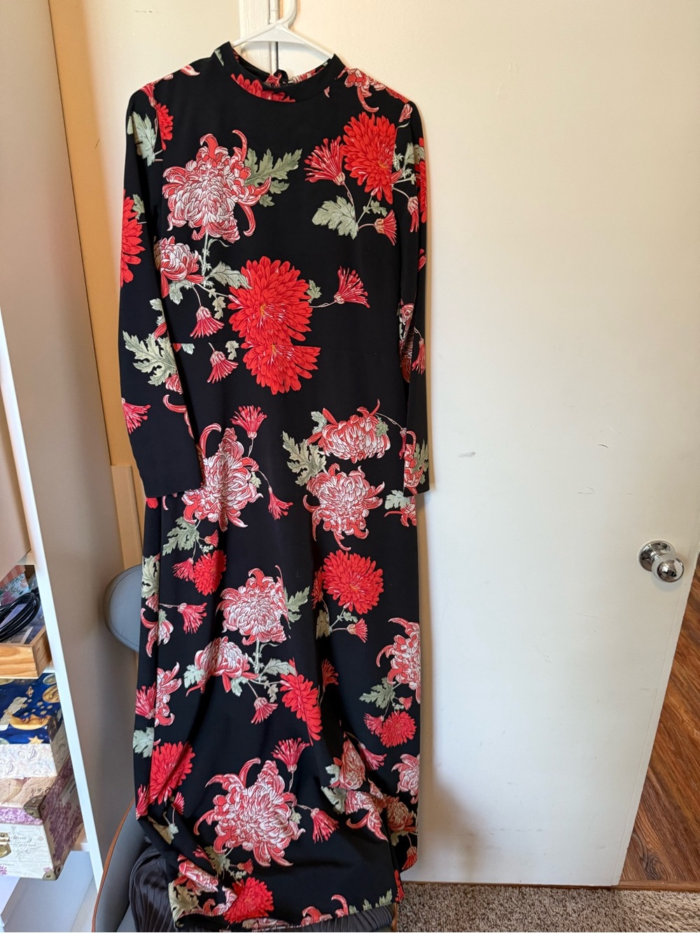 ASOS Black Maxi Skirt with Red Floral Print